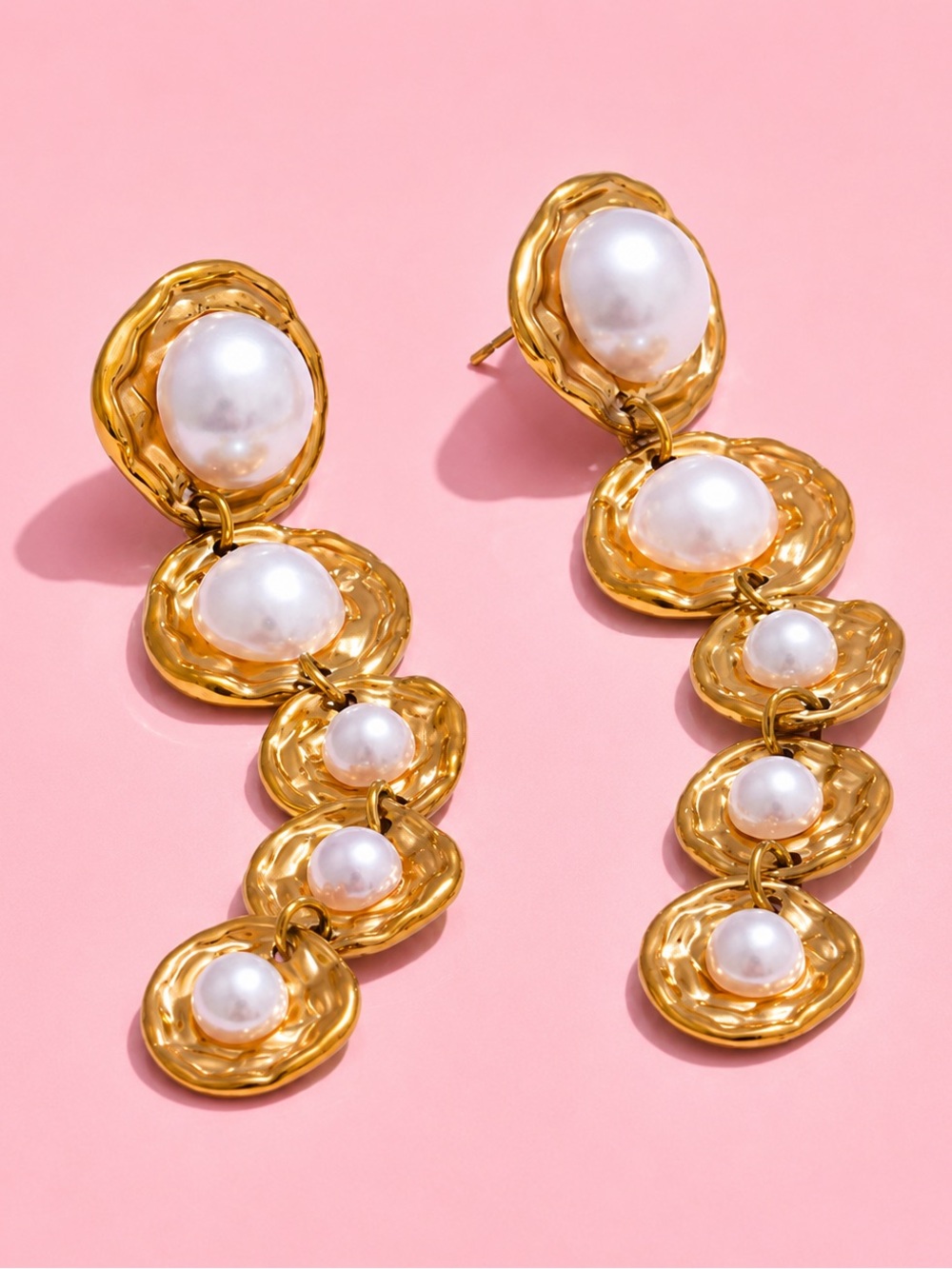 Golden Pearl Cascade Earrings